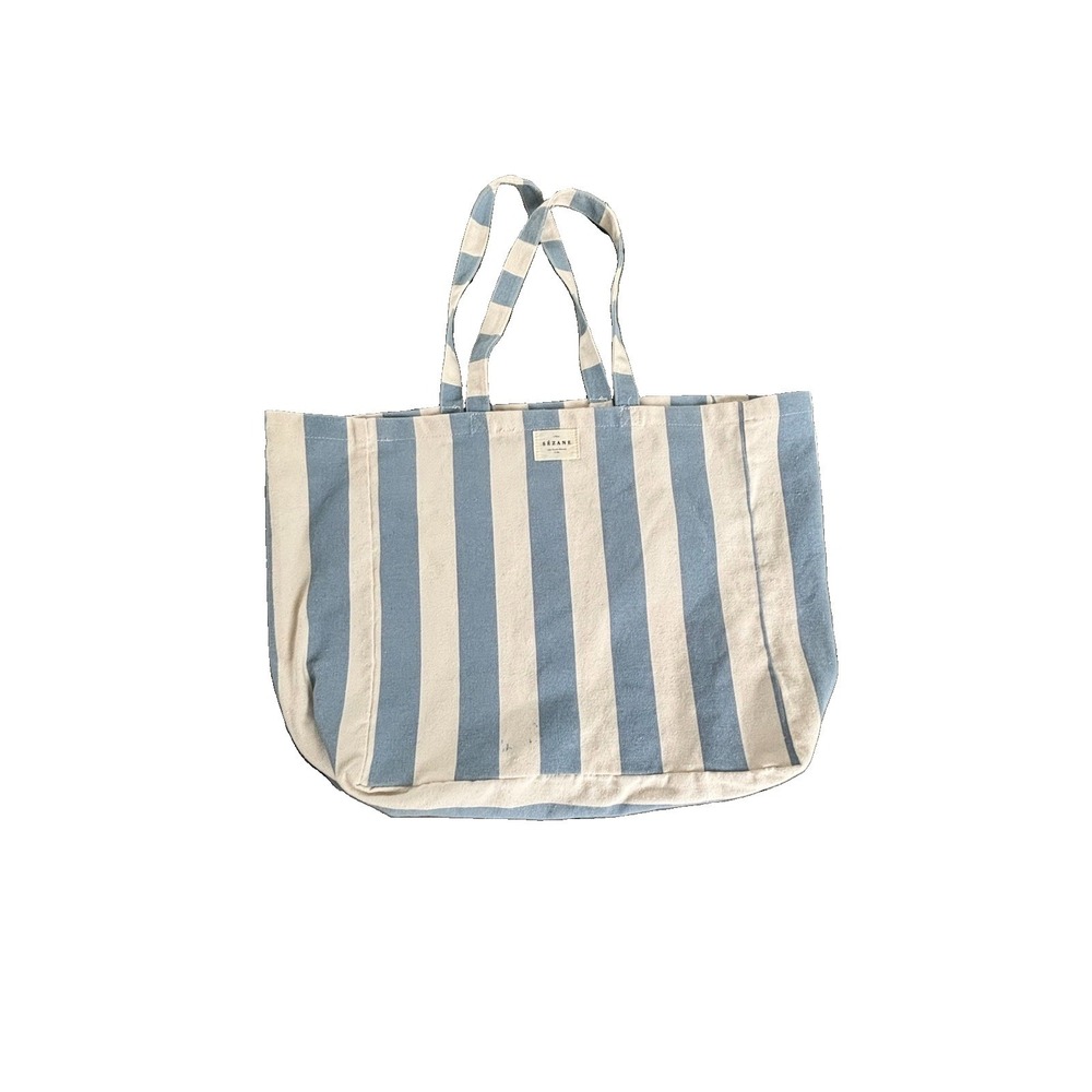 Sezane blue Striped Tote Bag 100% Recycled Cotton Beach Vacation Resort Wear